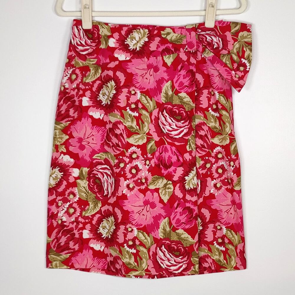 Laura Ashley Vintage 100% Cotton Floral Wrap Pencil Skirt Cottagecore Pink 10